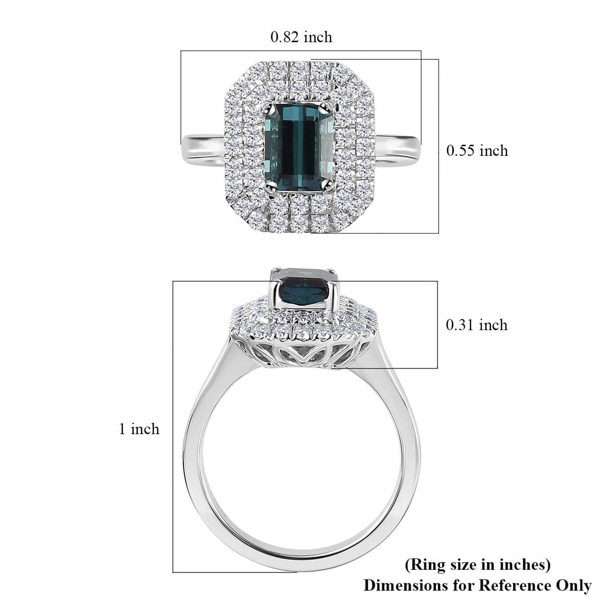 Certified & Appraised Rhapsody AAAA Monte Belo Indicolite and E-F VS Diamond 2.05 ctw Double Halo Ring in 950 Platinum (Size 9.0) 7.85 Grams image number 5