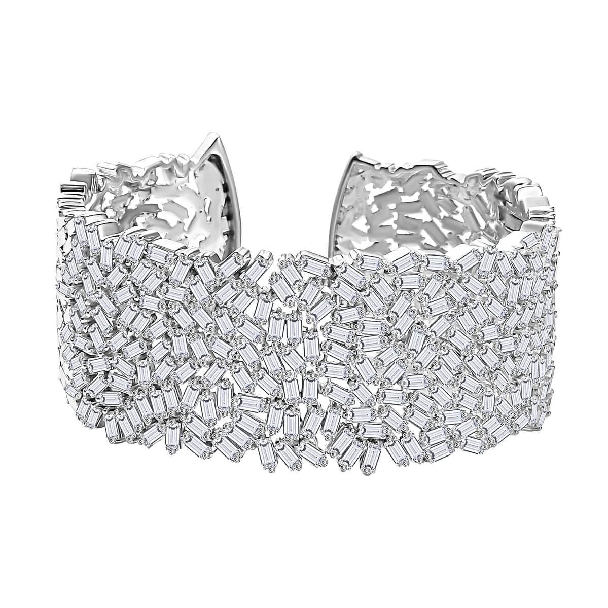 Moissanite 23.65 ctw Fire Crakers Cuff Bracelet in Rhodium Over Sterling Silver (7.25 In) image number 0