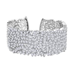 Moissanite 23.65 ctw Fire Crakers Cuff Bracelet in Rhodium Over Sterling Silver (7.25 In)