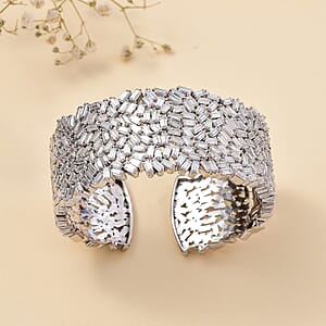 Moissanite 23.65 ctw Fire Crakers Cuff Bracelet in Rhodium Over Sterling Silver (7.25 In)