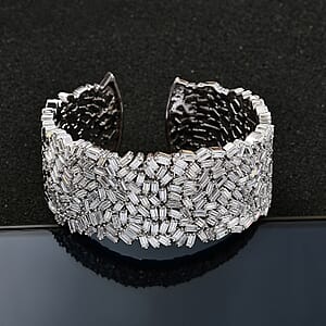 Moissanite 23.65 ctw Fire Crakers Cuff Bracelet in Rhodium Over Sterling Silver (7.25 In)