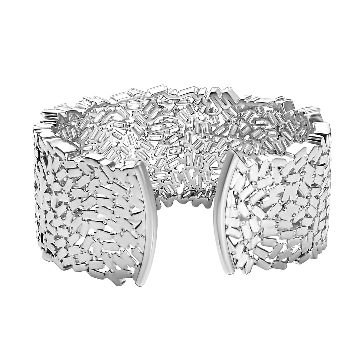 Moissanite 23.65 ctw Fire Crakers Cuff Bracelet in Rhodium Over Sterling Silver (7.25 In) image number 5