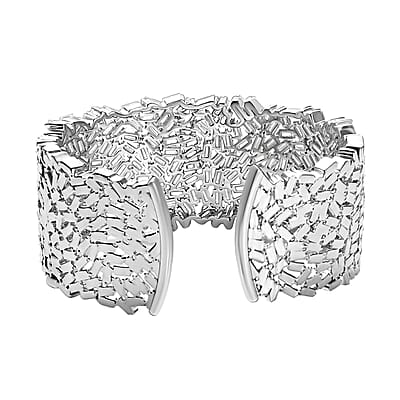 Moissanite 23.65 ctw Fire Crakers Cuff Bracelet in Rhodium Over Sterling Silver (7.25 In)