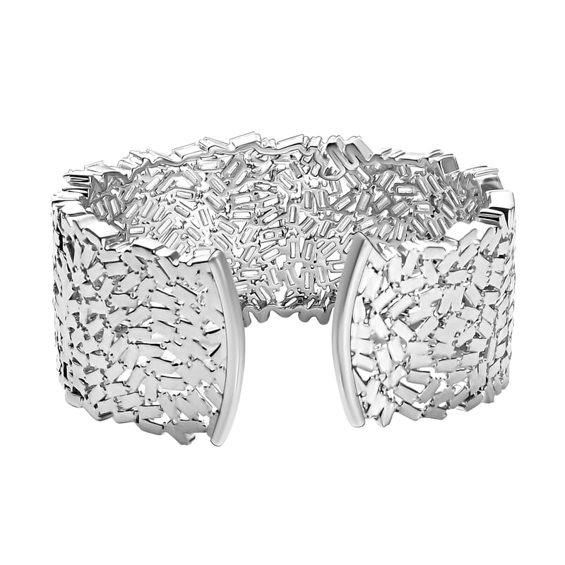 Moissanite 23.65 ctw Fire Crakers Cuff Bracelet in Rhodium Over Sterling Silver (7.25 In)
