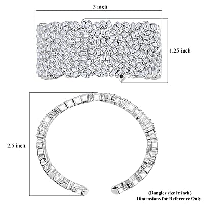 Moissanite 23.65 ctw Fire Crakers Cuff Bracelet in Rhodium Over Sterling Silver (7.25 In)