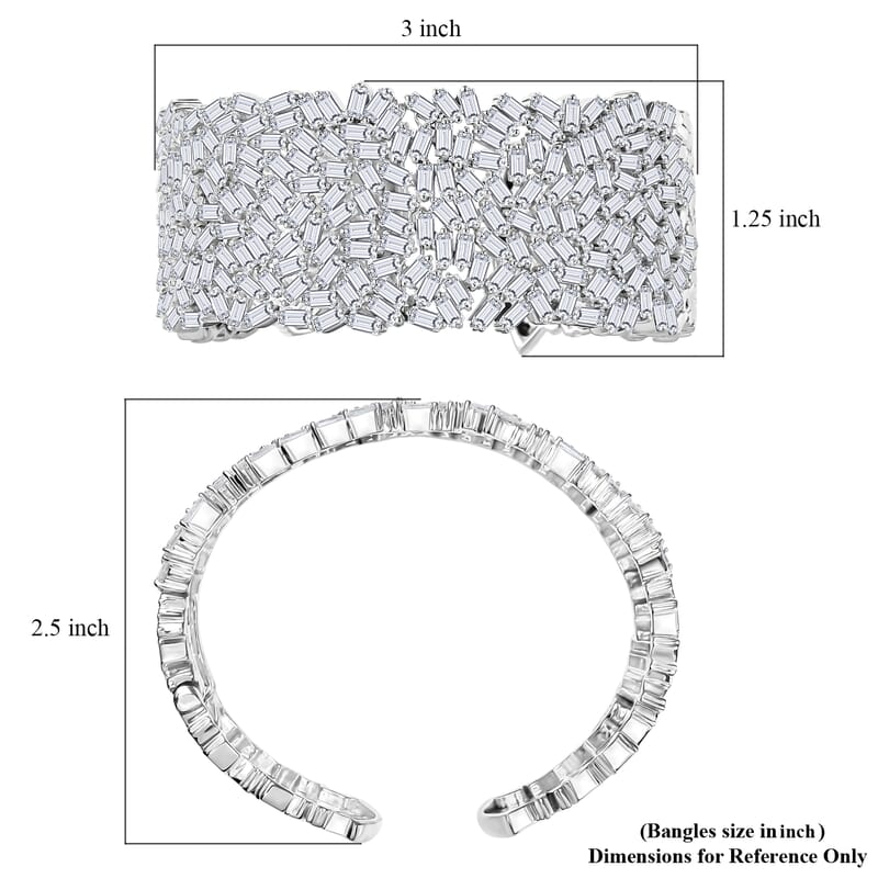 Moissanite 23.65 ctw Fire Crakers Cuff Bracelet in Rhodium Over Sterling Silver (7.25 In)