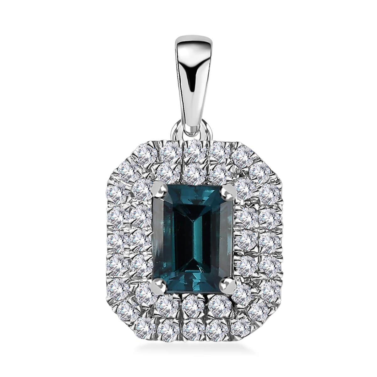 Rhapsody 950 Platinum AAAA Monte Belo Indicolite and E-F VS Diamond Double Halo Pendant 4.20 Grams 2.05 ctw image number 0