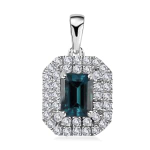 Rhapsody 950 Platinum AAAA Monte Belo Indicolite and E-F VS Diamond Double Halo Pendant 4.20 Grams 2.05 ctw