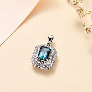 Rhapsody 950 Platinum AAAA Monte Belo Indicolite and E-F VS Diamond Double Halo Pendant without Chain 4.20 Grams 2.05 ctw