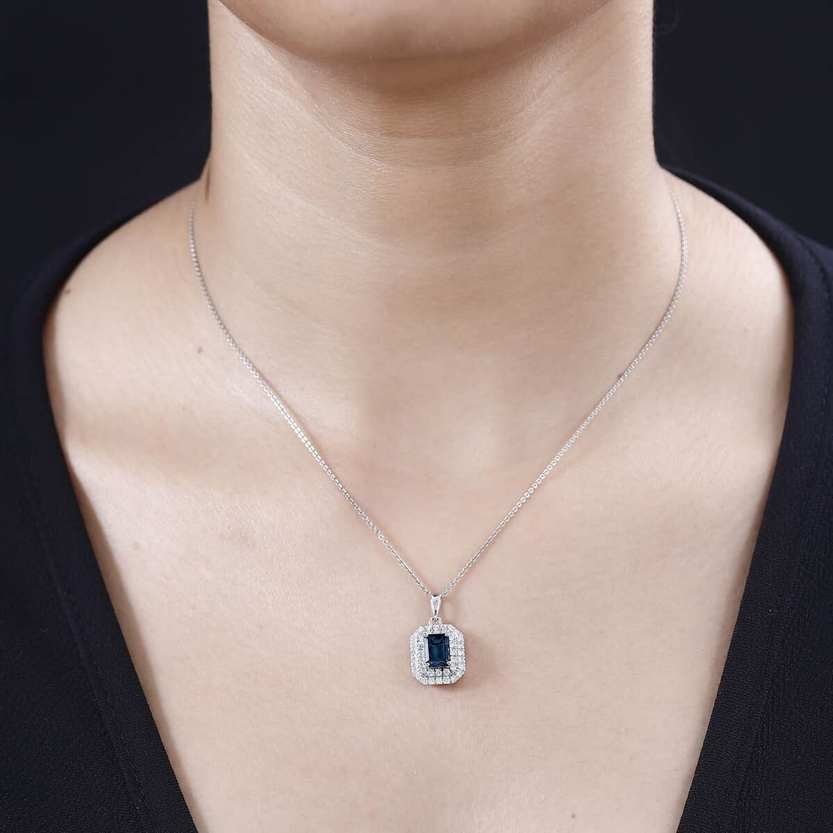 Rhapsody 950 Platinum AAAA Monte Belo Indicolite and E-F VS Diamond Double Halo Pendant 4.20 Grams 2.05 ctw image number 2