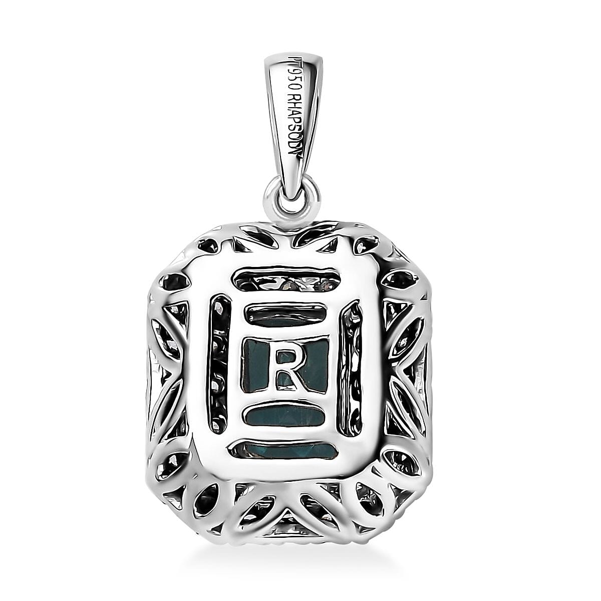 Rhapsody 950 Platinum AAAA Monte Belo Indicolite and E-F VS Diamond Double Halo Pendant without Chain 4.20 Grams 2.05 ctw