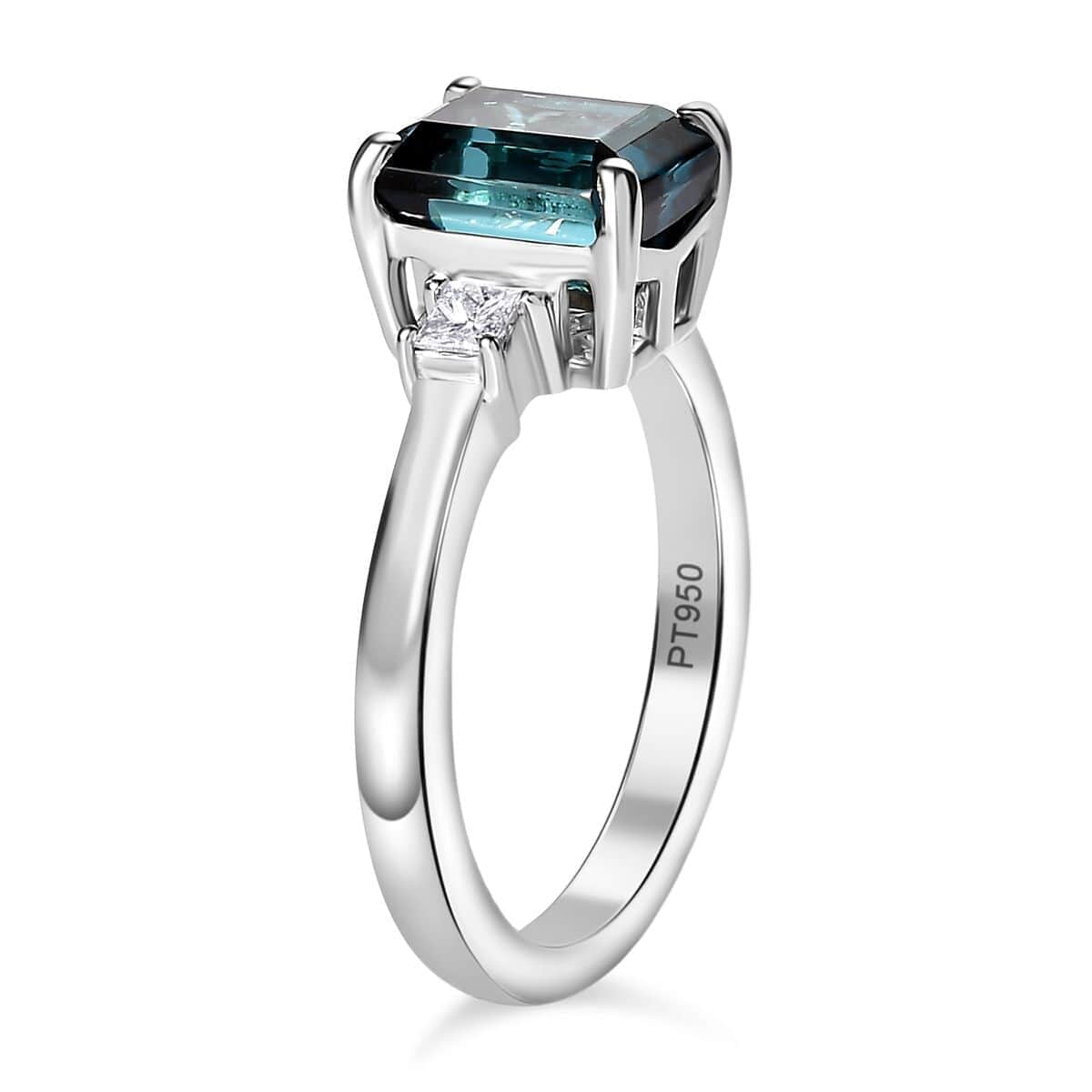 Certified & Appraised Rhapsody AAAA Monte Belo Indicolite and E-F VS Diamond 2.80 ctw Ring in 950 Platinum (Size 6.0) 5.55 Grams image number 3