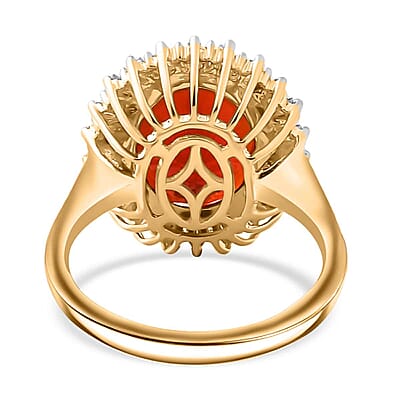 Luxoro Premium Crimson Fire Opal and G-H I2 Diamond 3.75 ctw Sunrise Ring in 14K Yellow Gold (Size 6.0)