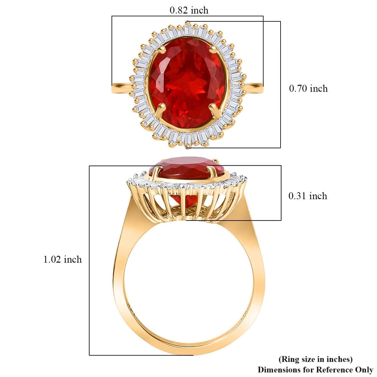 Luxoro 14K Yellow Gold Premium Crimson Fire Opal, Diamond (I2) (0.45 cts) Ring (Size 6.0) 3.65 ctw image number 5