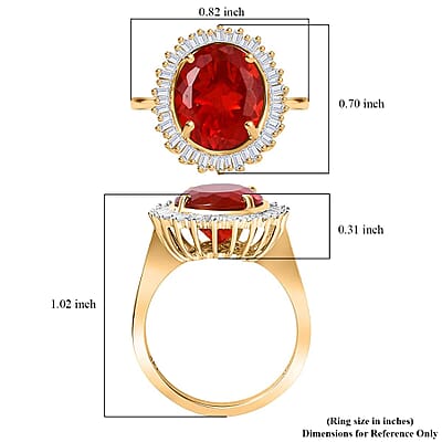 Luxoro Premium Crimson Fire Opal and G-H I2 Diamond 3.75 ctw Sunrise Ring in 14K Yellow Gold (Size 6.0)