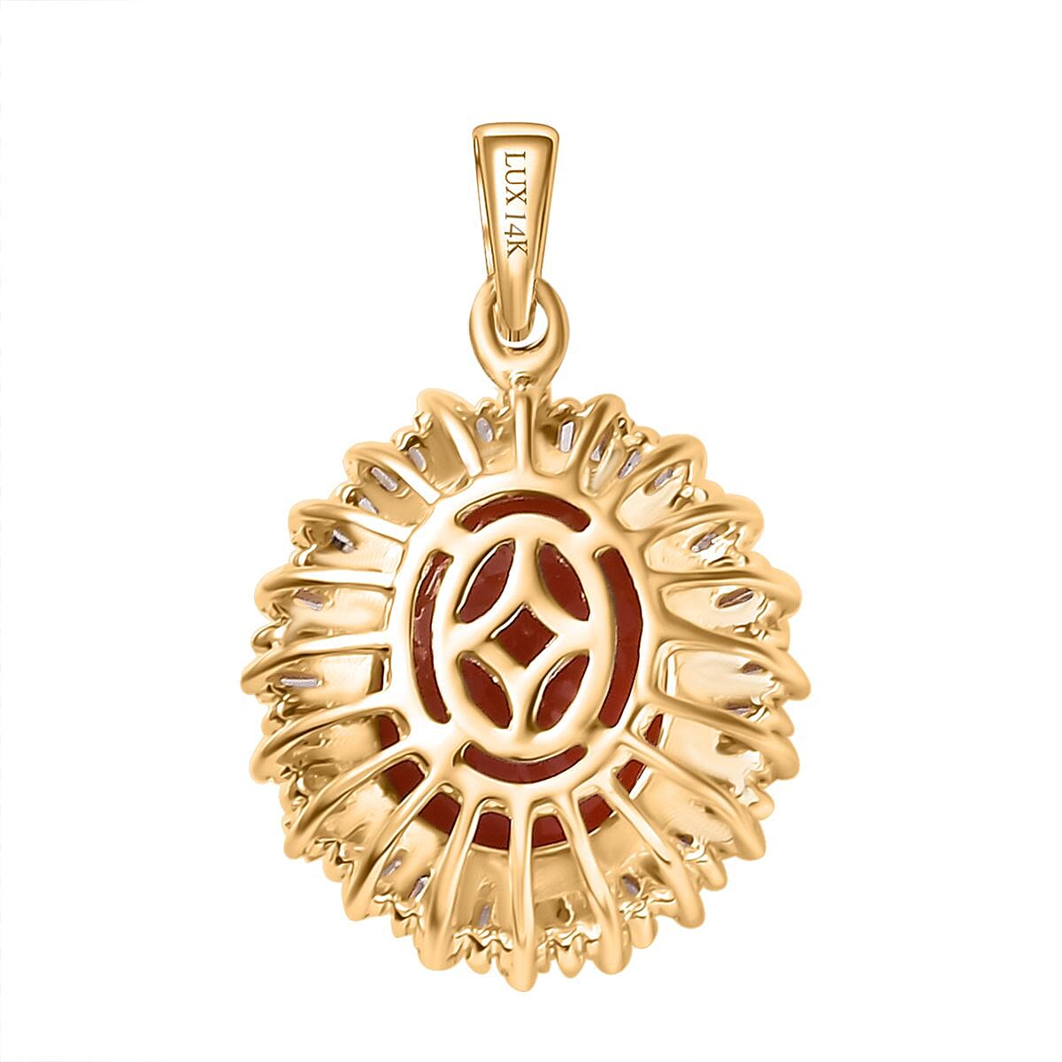 Luxoro 14K Yellow Gold Premium Crimson Fire Opal and G-H I2 Diamond Sunrise Pendant 3.00 ctw