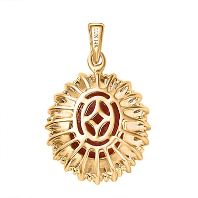 Luxoro 14K Yellow Gold Premium Crimson Fire Opal and G-H I2 Diamond Sunrise Pendant 3.00 ctw