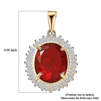Luxoro 14K Yellow Gold Premium Crimson Fire Opal and G-H I2 Diamond Sunrise Pendant 3.00 ctw