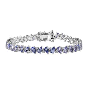 Tanzanite and Moissanite Art Deco Bracelet in Rhodium Over Sterling Silve (6.50 In) 8.20 ctw 