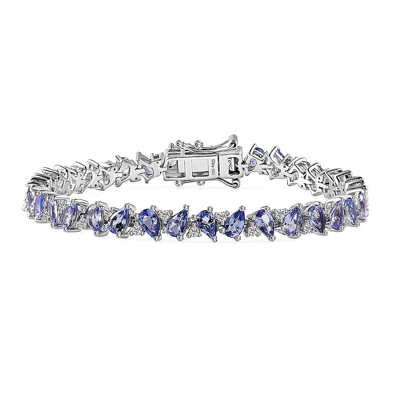 Tanzanite and Moissanite Art Deco Bracelet in Rhodium Over Sterling Silve (6.50 In) 8.20 ctw 