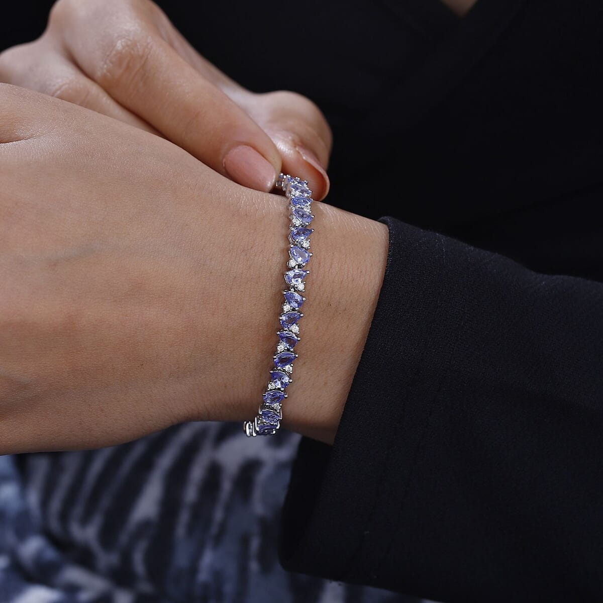 Tanzanite, Moissanite Bracelet in Rhodium Over Sterling Silver (6.50 In) 8.20 ctw image number 2
