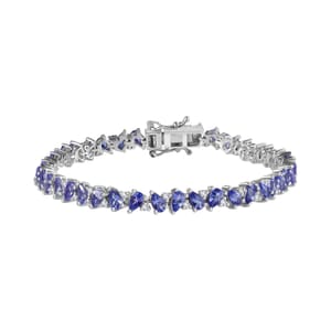 Tanzanite and Moissanite Art Deco Bracelet in Rhodium Over Sterling Silver (7.25 In) 9.10 ctw