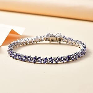 D'Joy Tanzanite and Moissanite Art Deco Bracelet in Rhodium Over Sterling Silver (7.25 In) 9.10 ctw