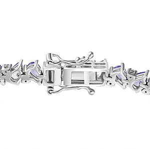 D'Joy Tanzanite and Moissanite Art Deco Bracelet in Rhodium Over Sterling Silver (7.25 In) 9.10 ctw