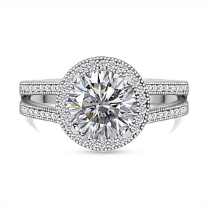 Simulated Diamond 4.09 ctw Ring in Rhodium Over Sterling Silver (Size 10)