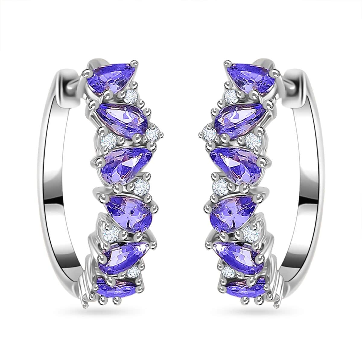 Tanzanite and Moissanite Art Deco Hoop Earrings in Rhodium Over Sterling Silver 2.65 ctw image number 0