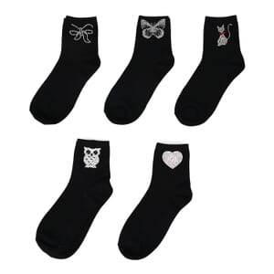 Set of 5 Pairs Crystal Ankle Sock - Black