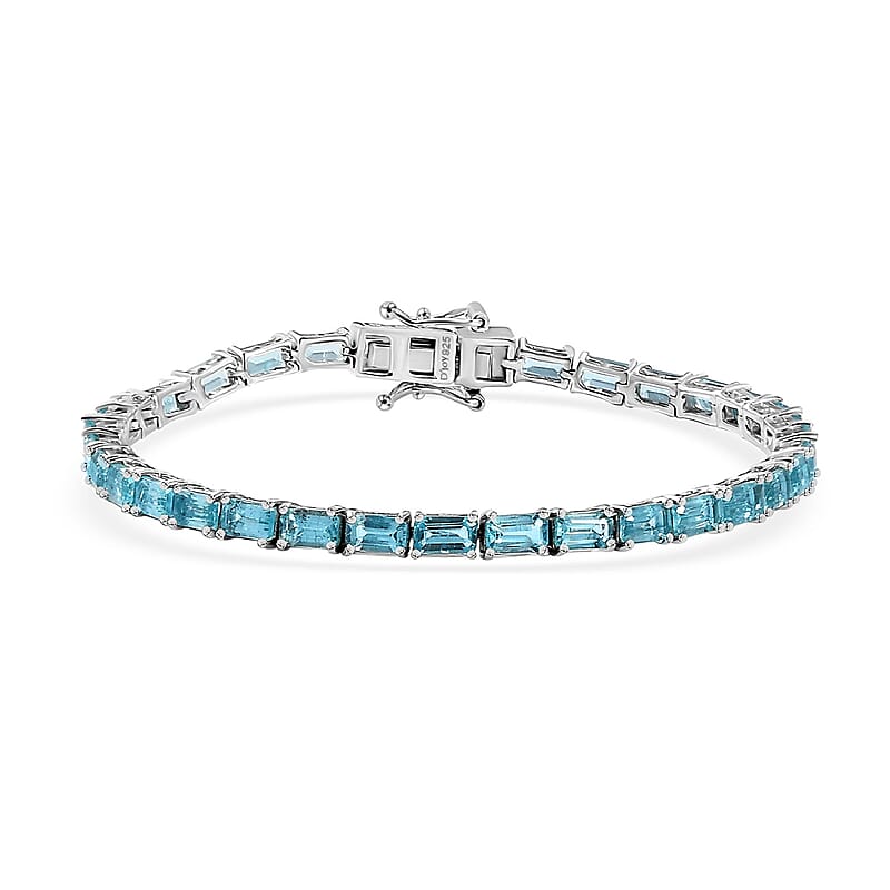 D'Joy Betroka Blue Apatite 9.00 ctw Tennis Bracelet in Rhodium Over Sterling Silver (6.50 In)