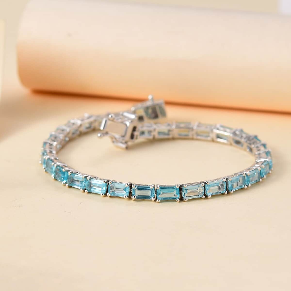 Doorbuster Betroka Blue Apatite Tennis Bracelet in Rhodium Over Sterling Silver (6.50 In) 9.00 ctw image number 1