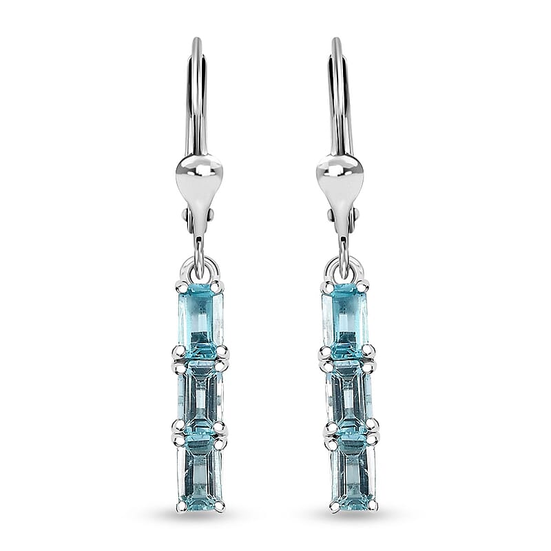 D'Joy Betroka Blue Apatite 2.15 ctw Lever Back Earrings in Rhodium Over Sterling Silver