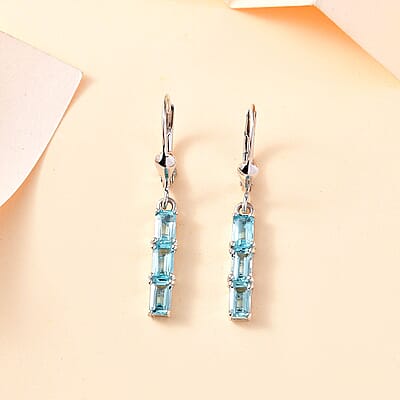 D'Joy Betroka Blue Apatite 2.15 ctw Lever Back Earrings in Rhodium Over Sterling Silver