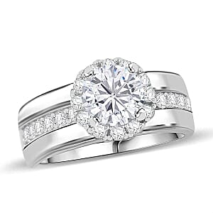 Simulated Diamond 3.31 ctw Ring in Rhodium Over Sterling Silver (Size 6.5)