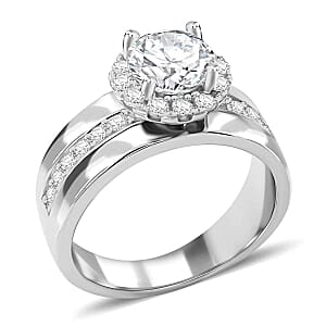 Simulated Diamond 3.31 ctw Ring in Rhodium Over Sterling Silver (Size 6.5)