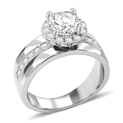 Simulated Diamond 3.31 ctw Ring in Rhodium Over Sterling Silver (Size 6.5)