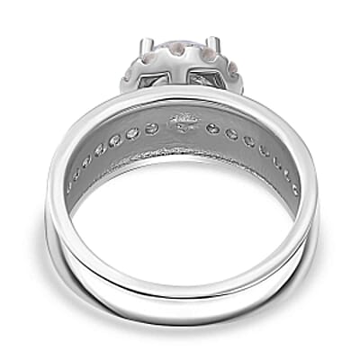 Simulated Diamond 3.31 ctw Ring in Rhodium Over Sterling Silver (Size 6.5)