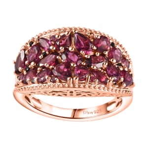 Orissa Rhodolite Garnet and Thai Black Spinel Blooming Floral Ring in 18K Vermeil Rose Gold Over Sterling Silver (Size 10.0) 4.00 ctw