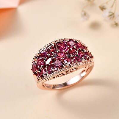 Orissa Rhodolite Garnet and Thai Black Spinel Blooming Floral Ring in 18K Vermeil Rose Gold Over Sterling Silver (Size 10.0) 4.00 ctw