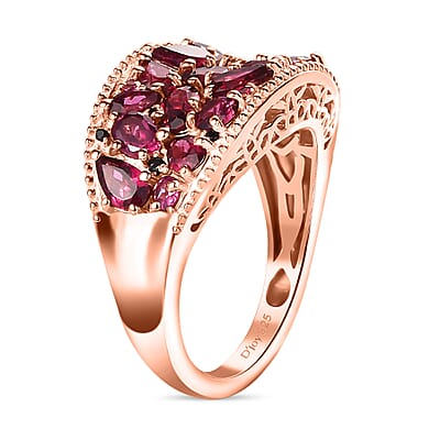 Orissa Rhodolite Garnet and Thai Black Spinel Blooming Floral Ring in 18K Vermeil Rose Gold Over Sterling Silver (Size 10.0) 4.00 ctw