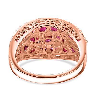 Orissa Rhodolite Garnet and Thai Black Spinel Blooming Floral Ring in 18K Vermeil Rose Gold Over Sterling Silver (Size 10.0) 4.00 ctw