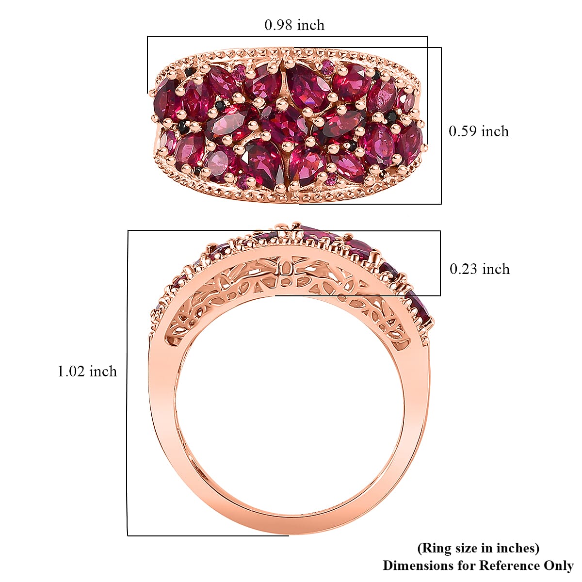 Orissa Rhodolite Garnet and Thai Black Spinel Blooming Floral Ring in 18K Vermeil Rose Gold Over Sterling Silver (Size 10.0) 4.00 ctw image number 5