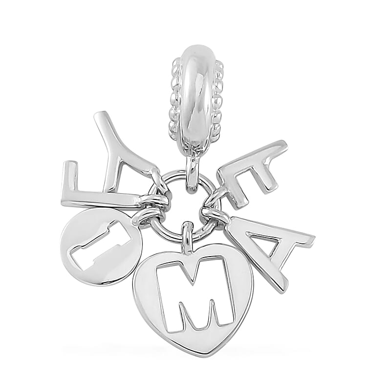 Simulated Diamond Family Charm in Rhodium Over Sterling Silver