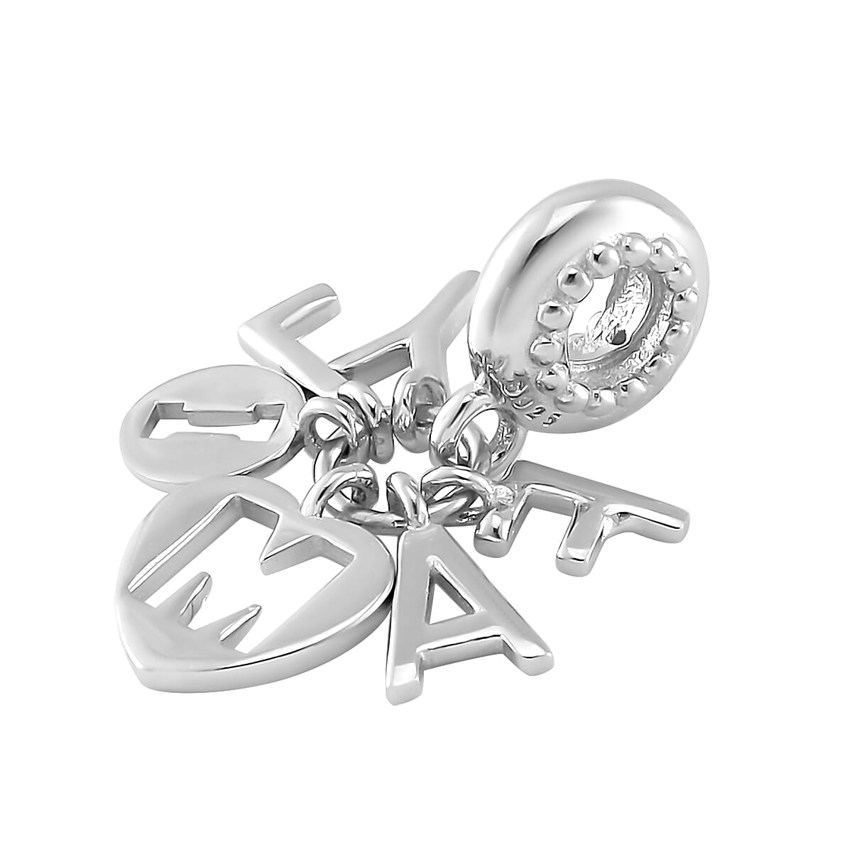 Simulated Diamond Family Charm in Rhodium Over Sterling Silver image number 2