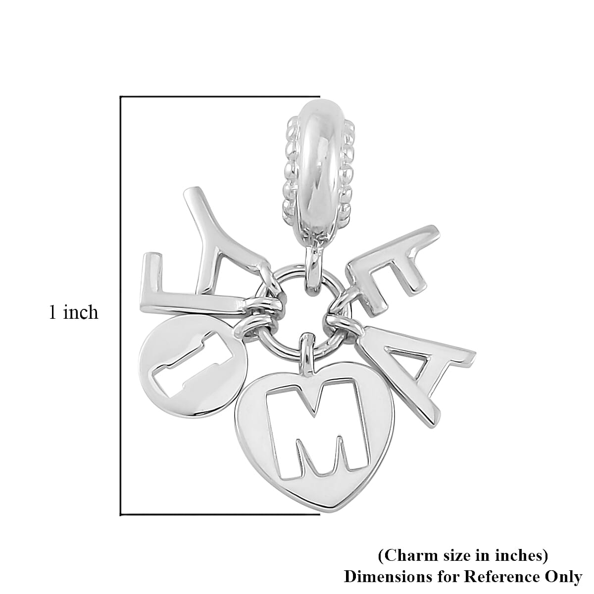 Simulated Diamond Family Charm in Rhodium Over Sterling Silver image number 3