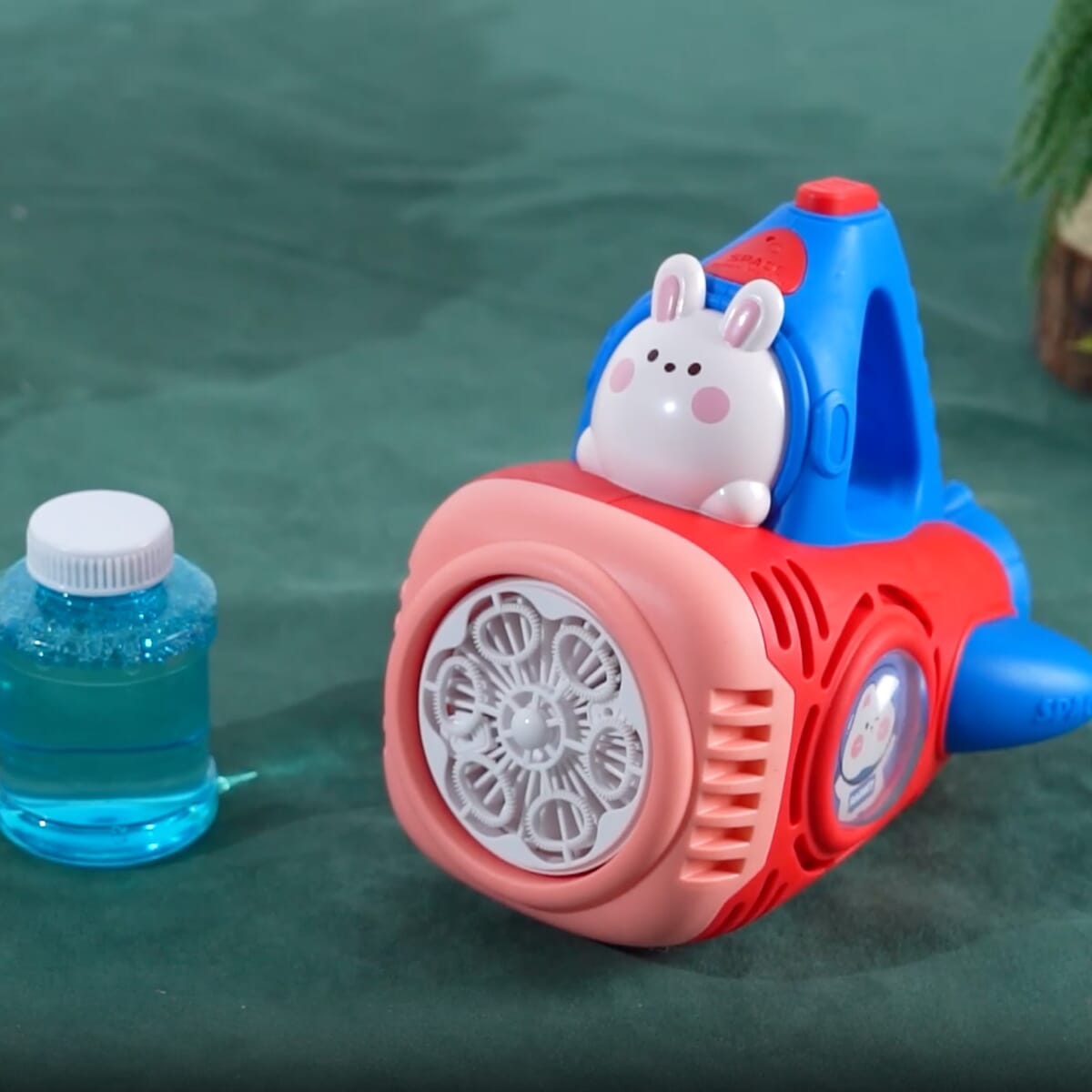 Red Rechargeable Bubble Gun with 6 Holes with Cute Cartoon Figure (500 mAh) image number 1