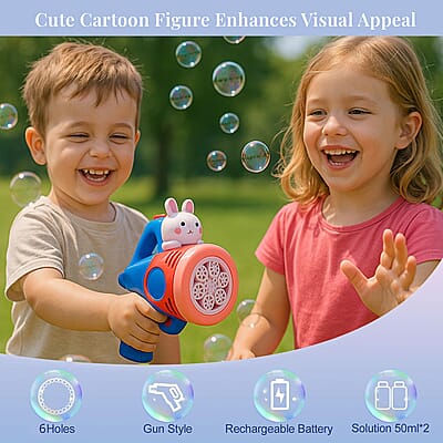 Red Rechargeable Bubble Gun with 6 Holes with Cute Cartoon Figure (500 mAh)