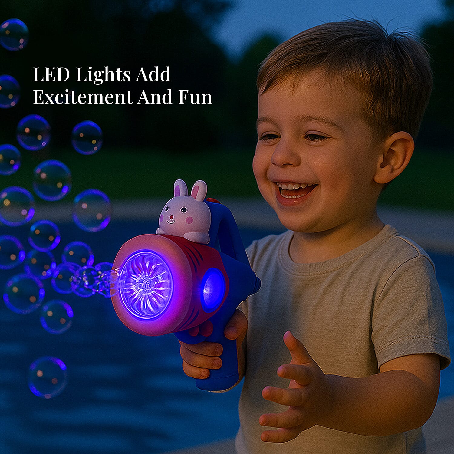 Red Rechargeable Bubble Gun with 6 Holes with Cute Cartoon Figure (500 mAh)